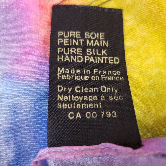 Vintage hand painted tie dye flower pure silk scarf Rémoy D'Urville Paris 21.5" - Picture 5 of 9